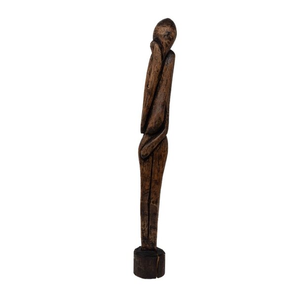 Russian Hand-Carved Abstract Wooden Sculpture Of Contemplative Figure - Picture 1 of 8